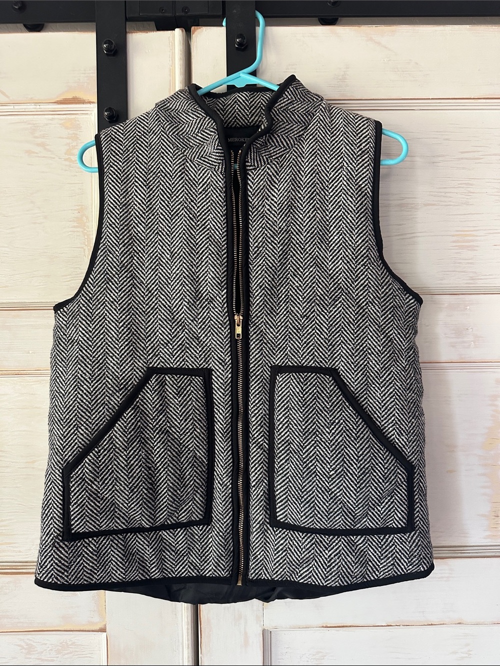 Kids' Herringbone Zip Vest - Black/White
